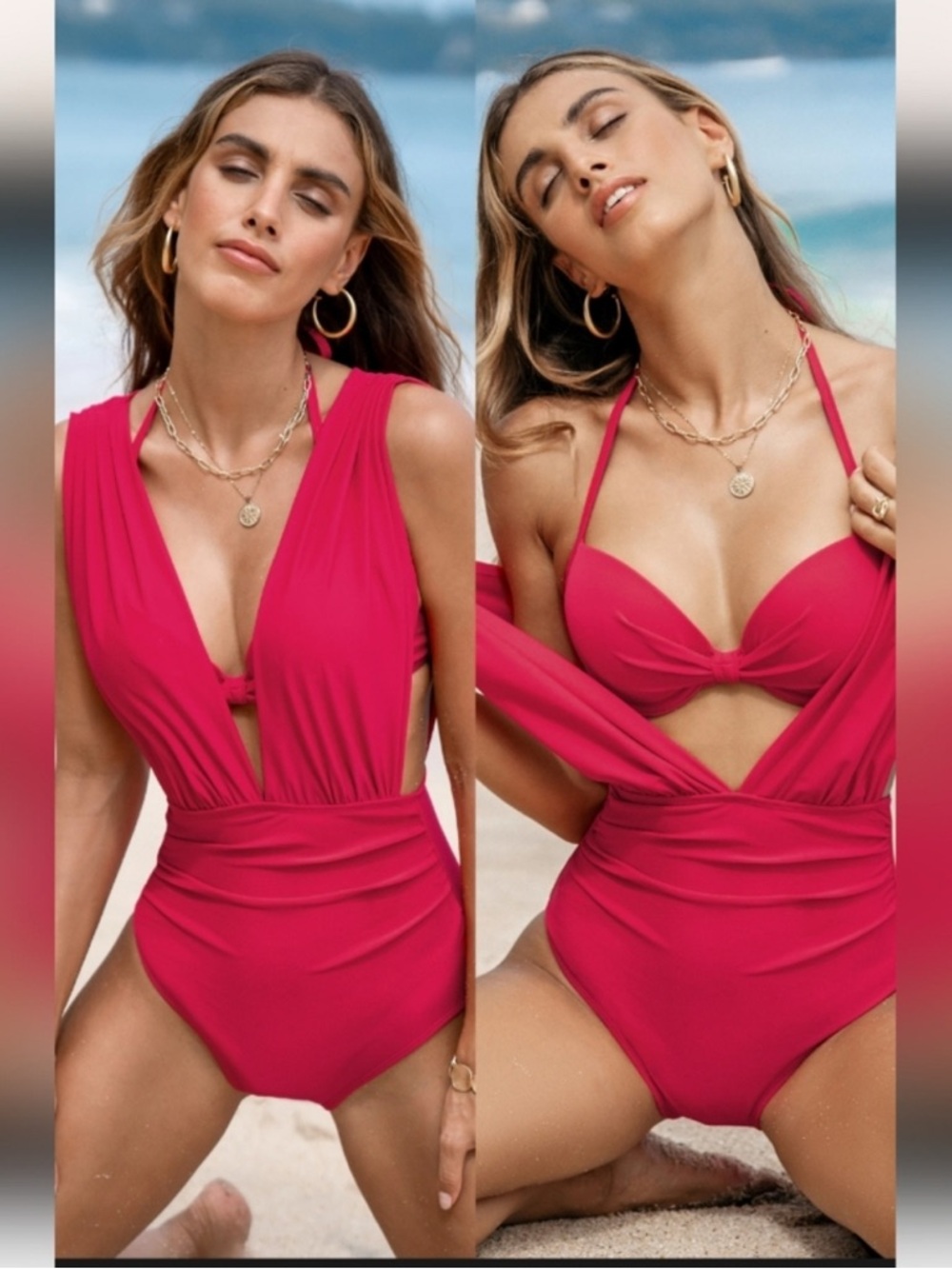 Cupshe Cherry Bikini Too & Plunging Ruched One-Piece Swimsuit